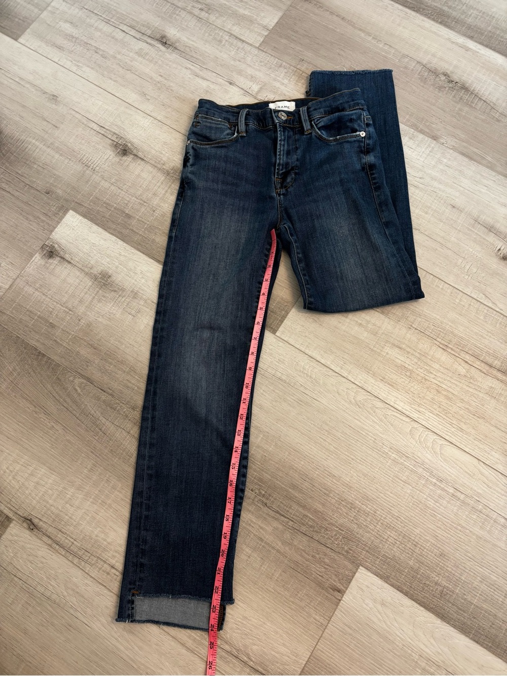 FRAME Le High Straight Jeans Size 25 Dark Wash High Rise Raw Hem - Picture 7 of 10
